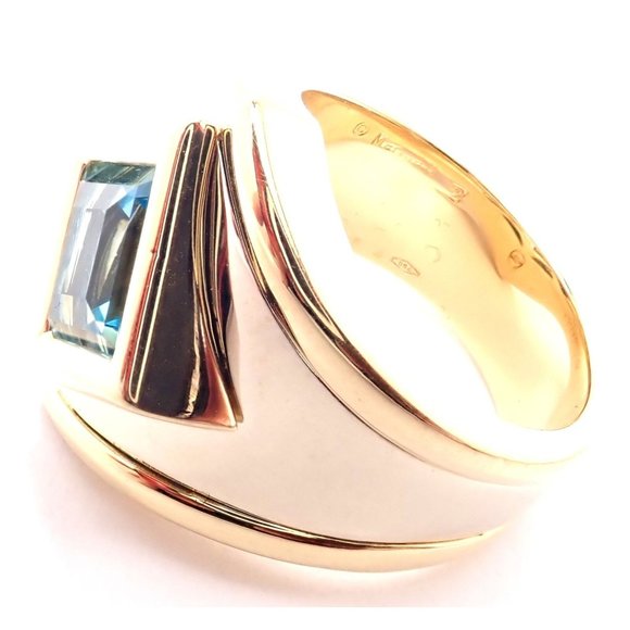 Authentic! Marina B 18k Yellow And White Gold Large Blue Topaz Ring - Picture 4 of 8